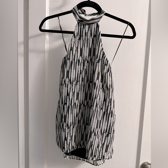 NWT, Express halter top with sash, black/white with gold metallic thread details - Picture 1 of 3